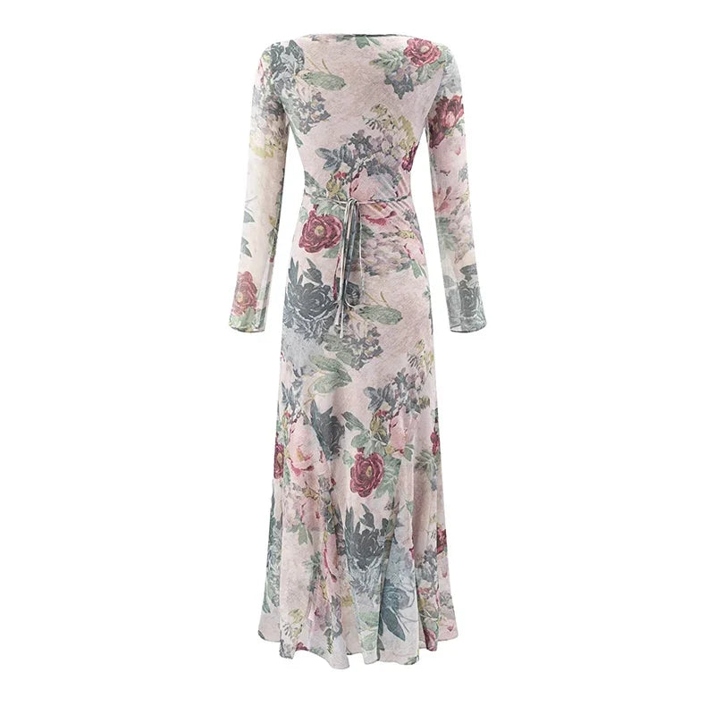 Floral Print Long Sleeve Maxi Dresses
