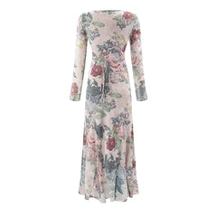 Floral Print Long Sleeve Maxi Dresses