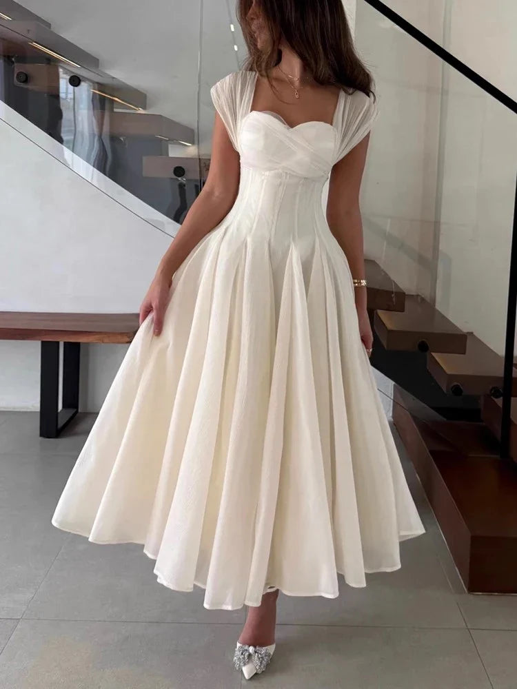 Mesh Hollow Out Pleated Evening Dresses