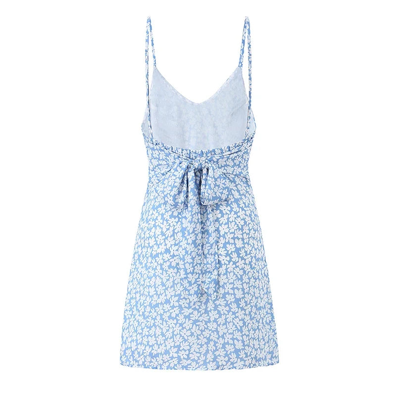Floral Print V Neck Sling Mini Dresses