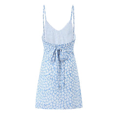 Floral Print V Neck Sling Mini Dresses
