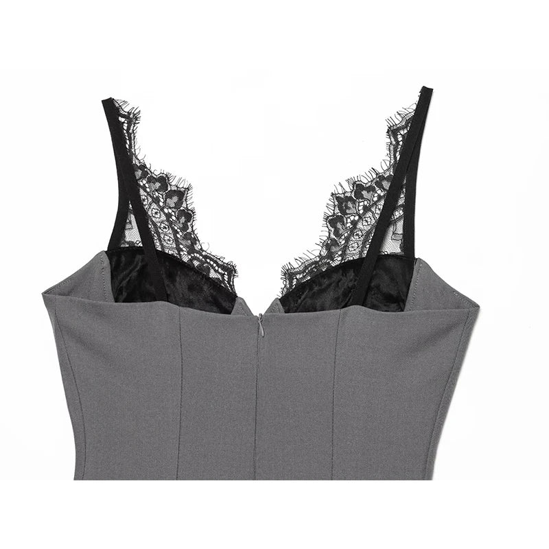 Lace Patchwork Sling Gray Sexy Dresses