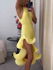 Yellow Halter Sleeveless Dresses