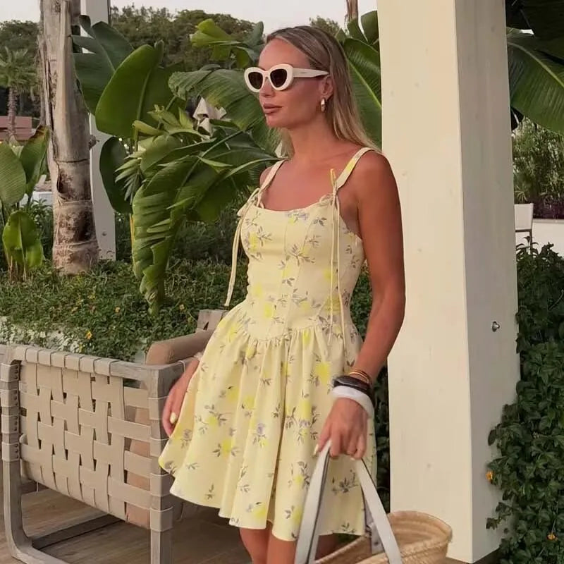 Sexy Spaghetti Straps Floral Print Short Dresses