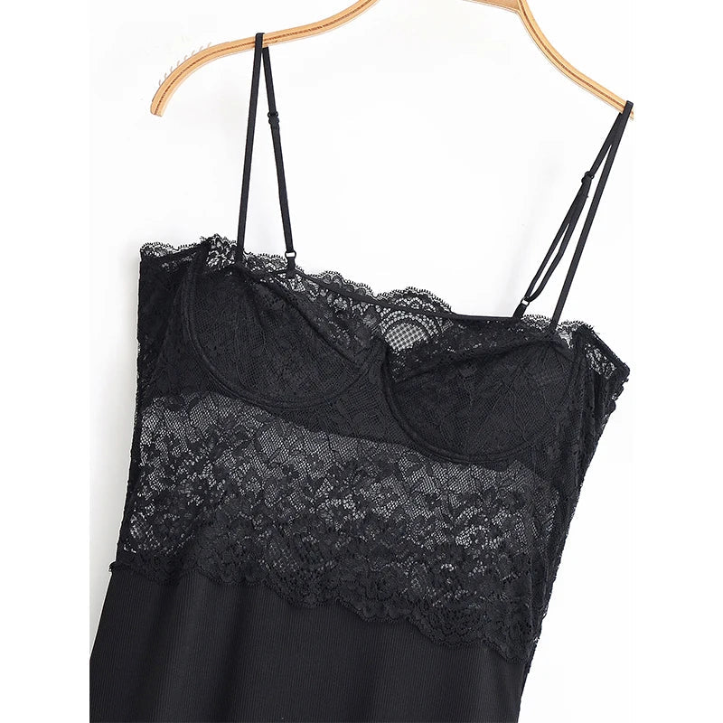 Black Lace Patchowrk Slip Long Dresses