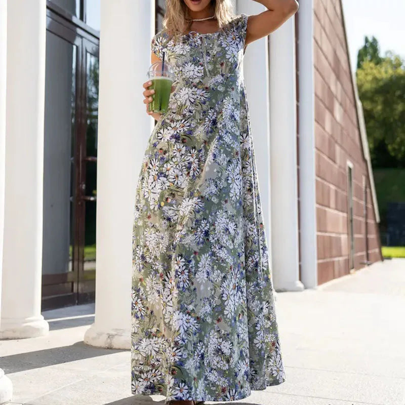 Bohemian High Waisted Party Dresses Floral Print Vacation Dresses