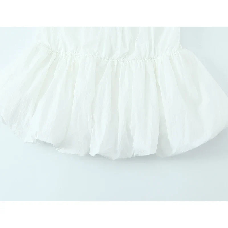 Sexy Spaghetti Straps Balloon Hem White Mini Dresses Summer Vestidos