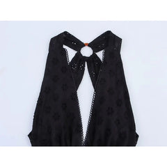Summer Black Hollow Out Embroidery Halter Cutout Maxi Dresses