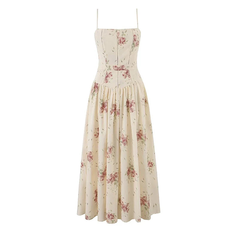 Sexy Spaghetti Straps Floral Print Long Dresses
