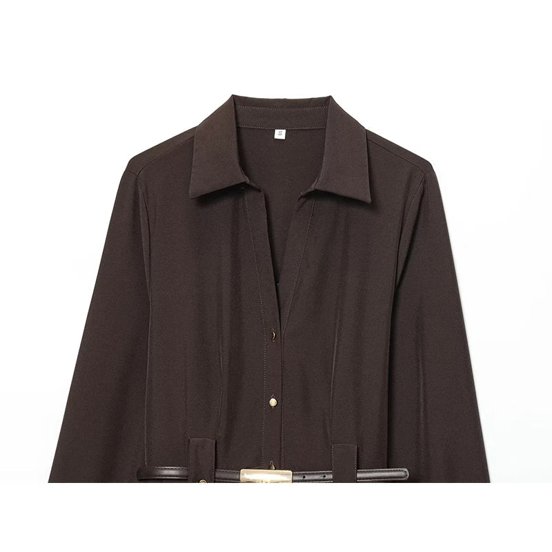 High Quality Elegant With Belt Long Shirt Dresses