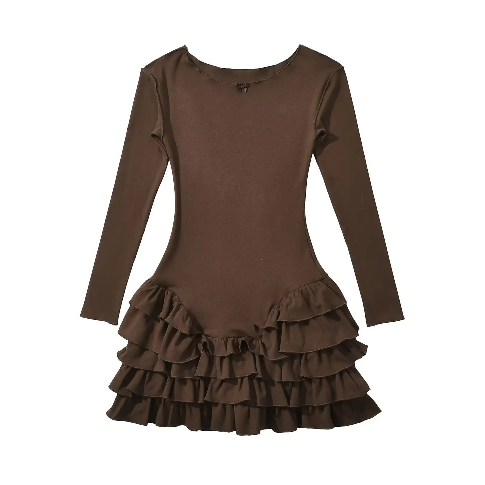 Y2k Long Sleeve O Neck Ruffle Dresses Spring Basics Vestidos Mujer Spicy Girl Style Sexy Mini Dress