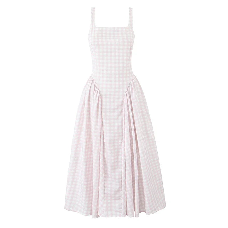 Lace Up Bandage Plaid Sling Dresses