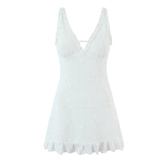 Floral Embroidery Mesh White Tank Dresses