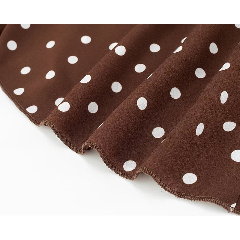 Brown Polka Dot Sleeveless Midi Dresses
