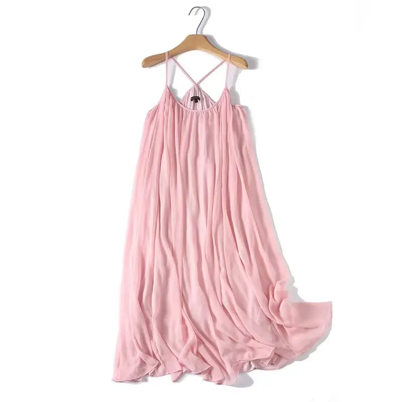 Summer Pink Crinkled Maxi Dresses