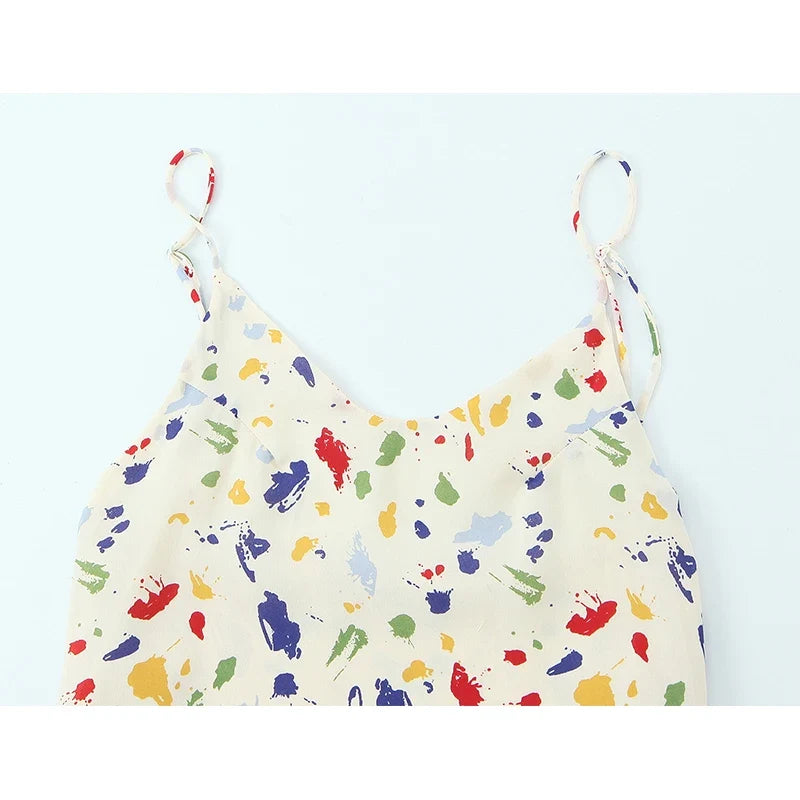 French Vacation Style Spotted Print Sling Dresses