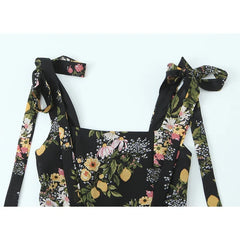 French Style Floral Print Sexy Slits Sling Dresses
