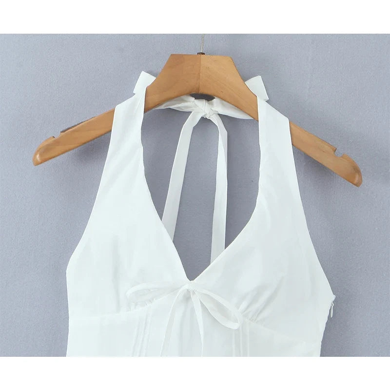 Sexy Deep V Halter White Mini Dresses