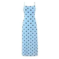Light Blue Polka Dot Sling Long Dresses