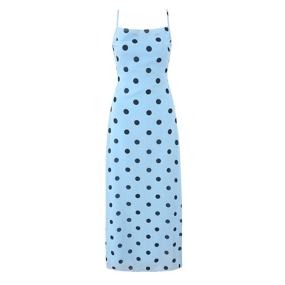 Light Blue Polka Dot Sling Long Dresses