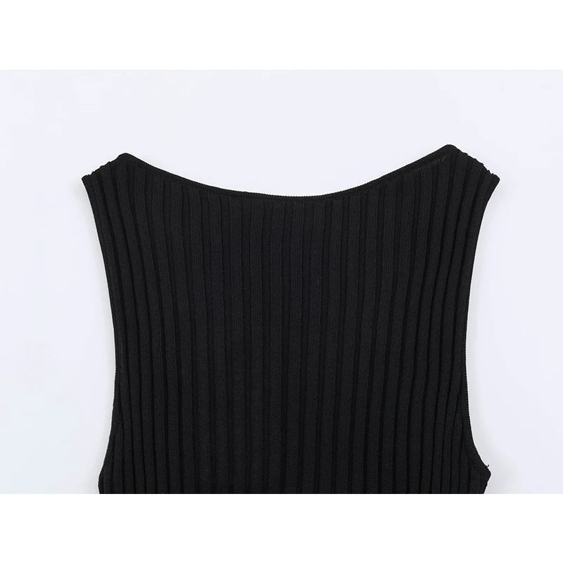 Sleeveless Vertical Ribbed Knit Mini Dresses