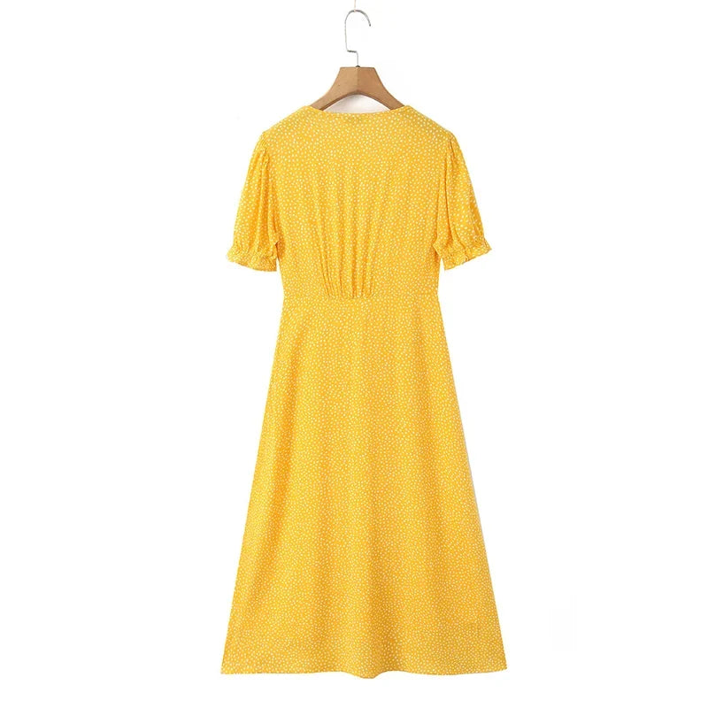 Summer French Style Lace Trim V Neck Polka Dot Dresses