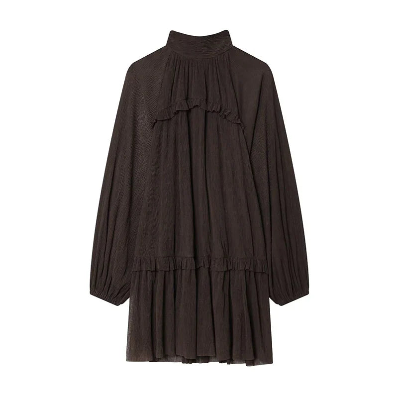 Long Sleeve High Neck Short Spring Dresses Female Casual Vestidos