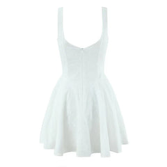 Floral Embroidery Sleeveless White Mini Dresses