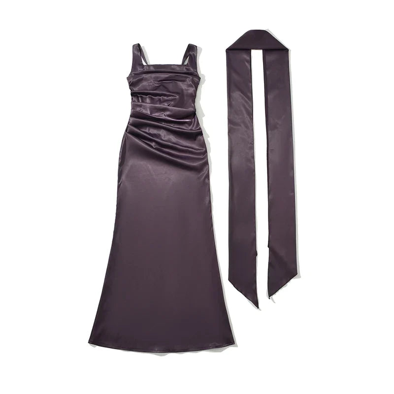 Sexy Elegant Party & Formal Wear Maxi Dresses Spaghetti Straps Ruched Waist With Matching Scarf