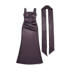 Sexy Elegant Party & Formal Wear Maxi Dresses Spaghetti Straps Ruched Waist With Matching Scarf