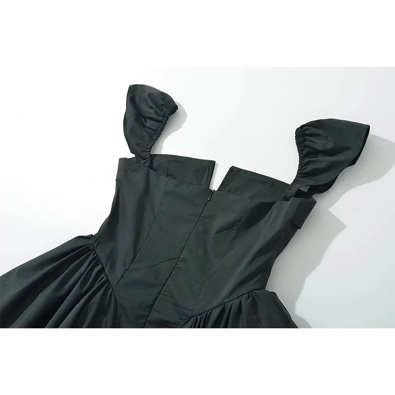 Sexy Front Slit Button Chic Fit Slim Black Mini Dresses Cape Short Sleeve Low Waist Elegant Evening Party Dresses