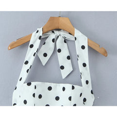 Sexy Backless Polka Dot White Halter Ball Gown Dresses