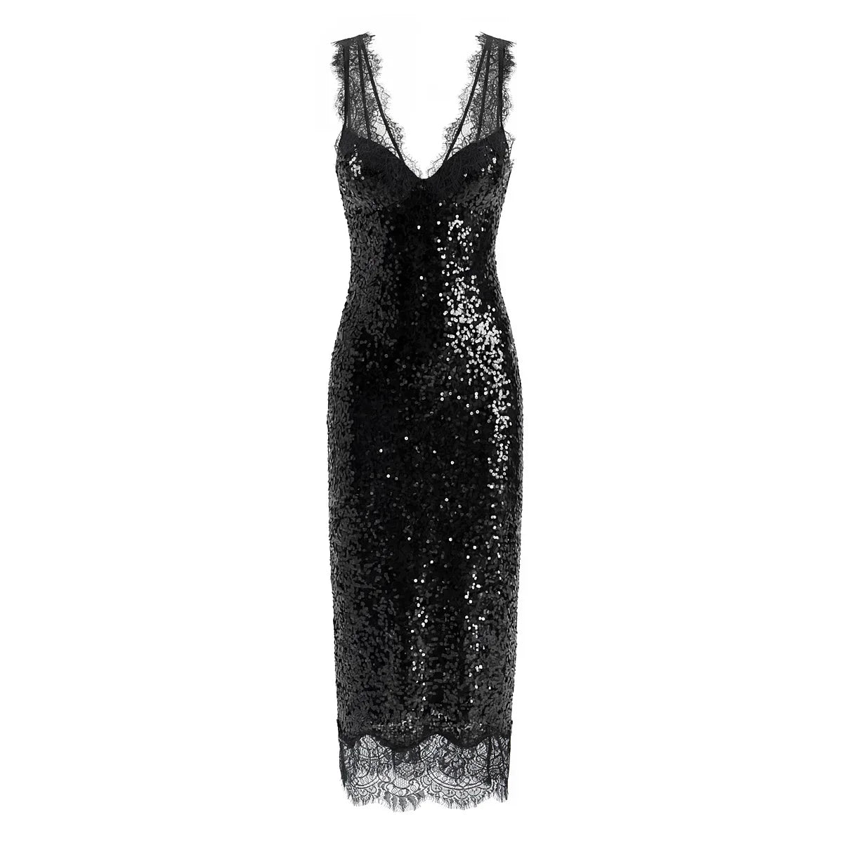 Deep V Neck Sequin Tank Long Sexy Dresses