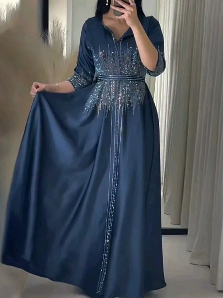 Rhinestone Solid Color Autumn Dresses