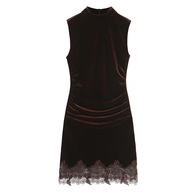 Sexy Lace Trim Velvet Dresses