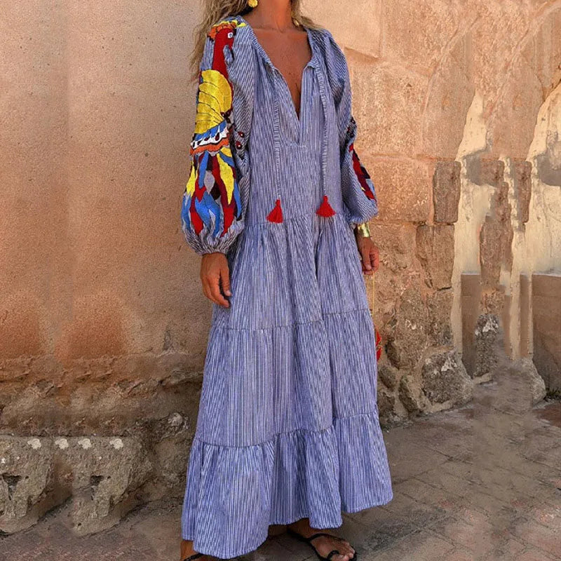 V-neck Lantern Sleeves Bohemian Dresses