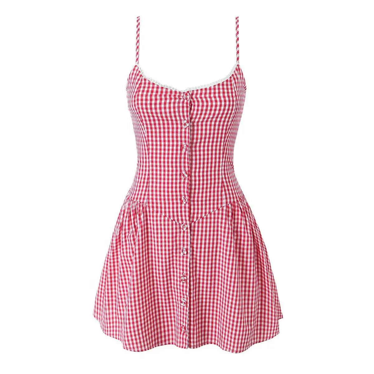 Summer Front Button Plaid Sling Mini Dresses