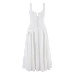 French Summer Sleeveless White Midi Dresses