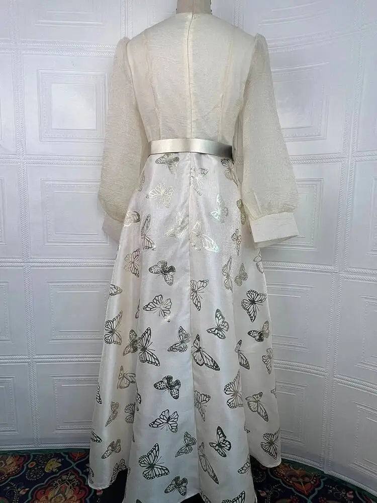 Autumn Style Printed Long Sleeve Waist Splicing Dresses