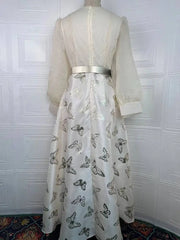 Autumn Style Printed Long Sleeve Waist Splicing Dresses