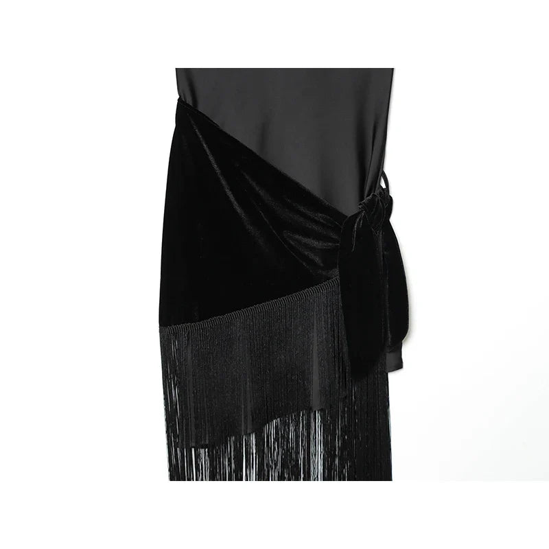 Tassel Patchwork Satin Sling Sexy Dresses