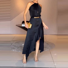 Irregular Solid Color Satin Dresses
