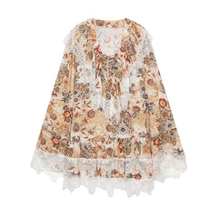Lace Patchwork Floral Print Short Dresses