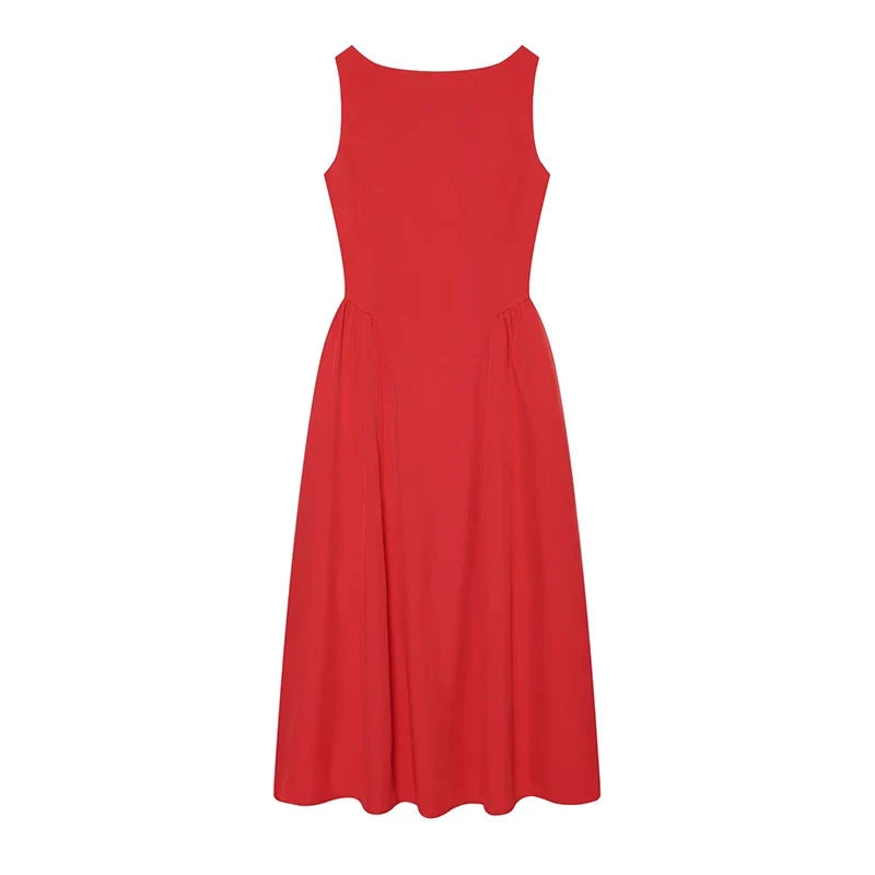 Red Sleeveless Midi Dresses