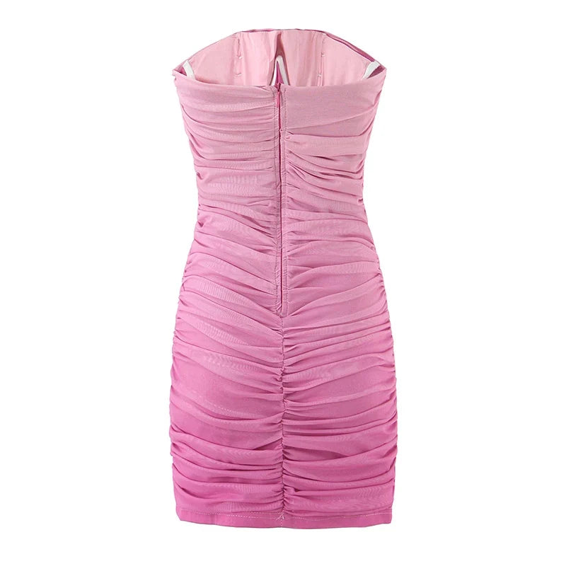 European And American Vacation Ruched Slim Fit Strapless Dresses