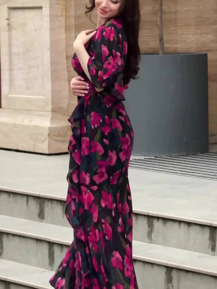Summer Printed Flare Sleeves Slim Pullover Dresses