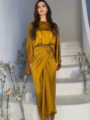 Autumn Round Neck Long Sleeve Irregular Waist Dresses