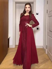 Fashionable V-neck Long Sleeved Patchwork Pleated Dresses