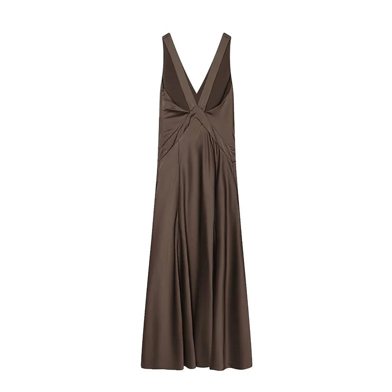 Wide Straps V Neck Satin Long Dresses