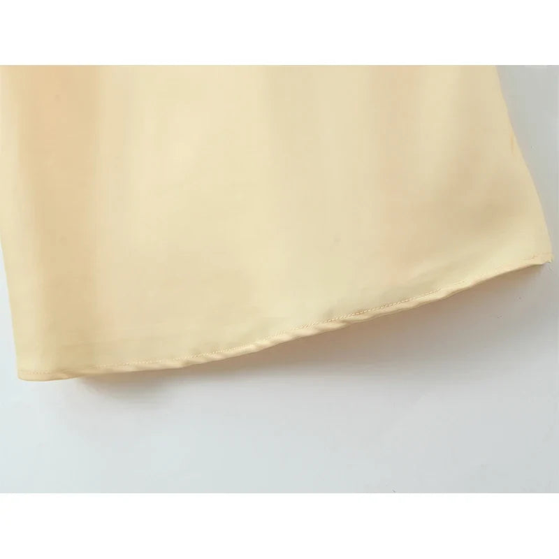 Light Yellow Satin Maxi Dresses